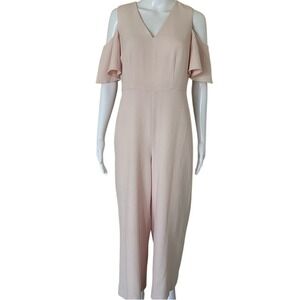 ⭐Karl Lagerfeld Paris Pink Cold Shoulder Wide Leg Cropped Jumpsuit Romper - 2